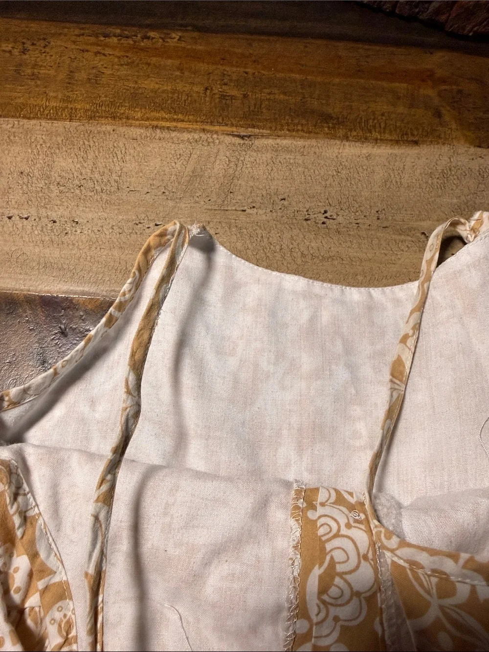 Toddler Girl Dress Tan & White